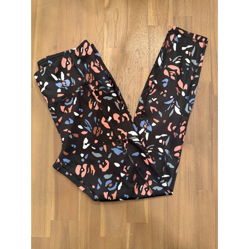 All in Motion Womens Abstract Print High-Rise Leggings with Pockets Black Size M